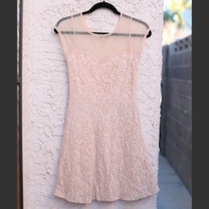 Cream Flower Patterned Mini Dress